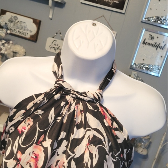 White House Black Market Silk Floral Neck Tie Sleeveless Blouse Halter Tap Sz 4 - Picture 3 of 11